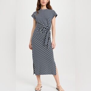 Apiece Apart Vanina Cinched Waist Dress - Navy/Cream SMALL